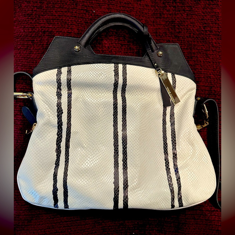 Vince Camuto 100% Genuine Leather Black and White Handbag